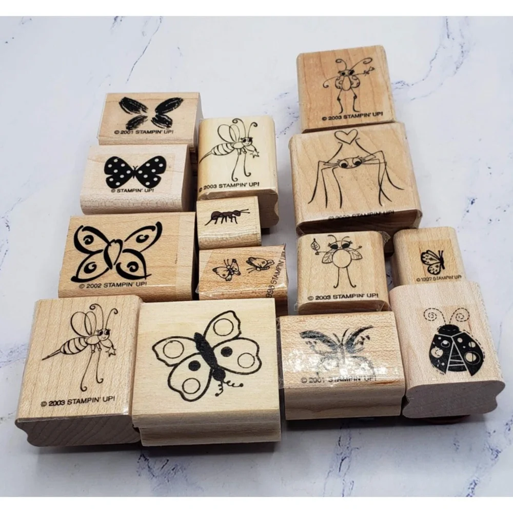 Butterflies and Nature Lot of 14 Small Wood Mounted Rubber Stamps
